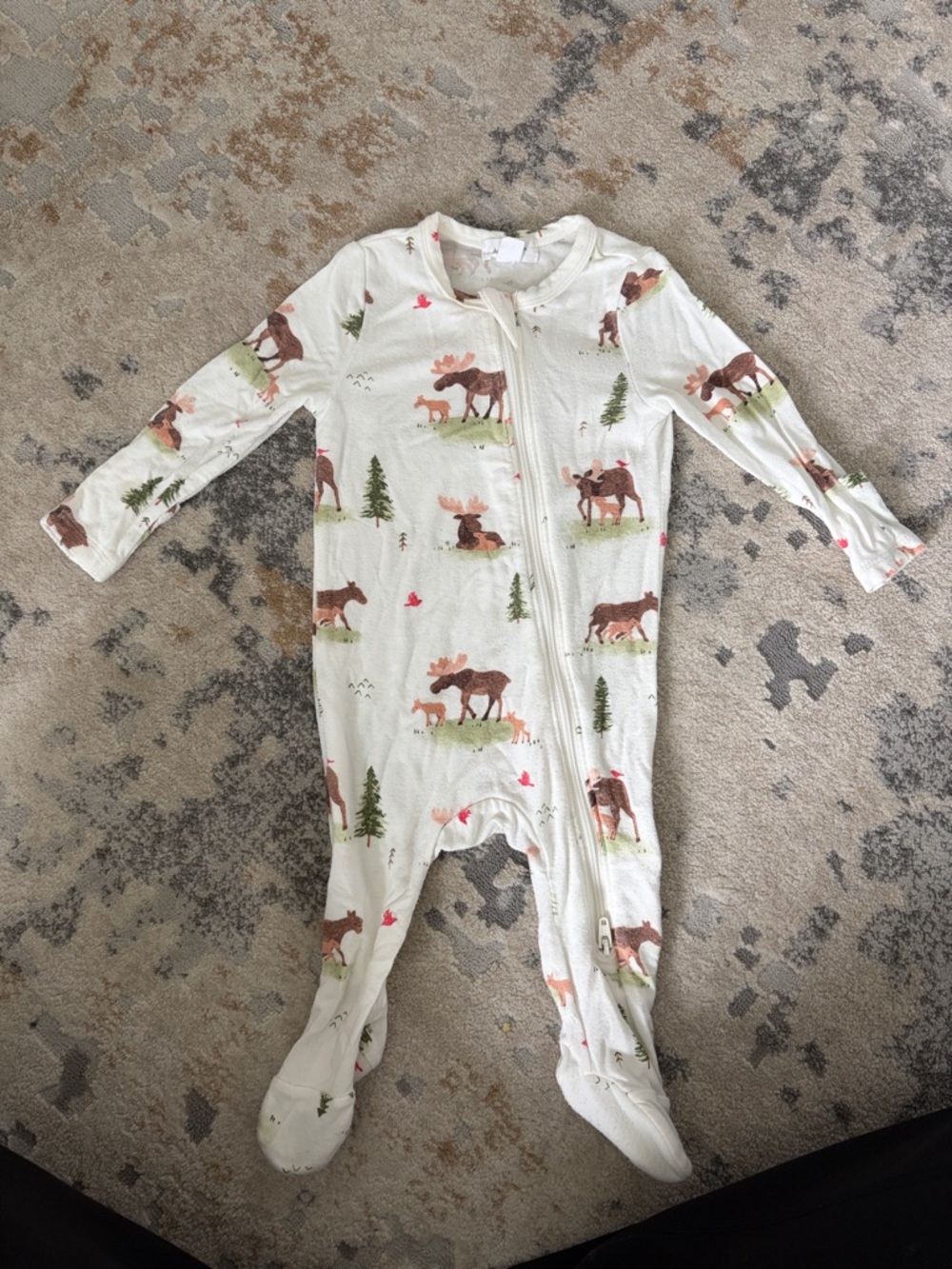 Angel Dear Cream Footed One-Piece with Brown Moose Print
